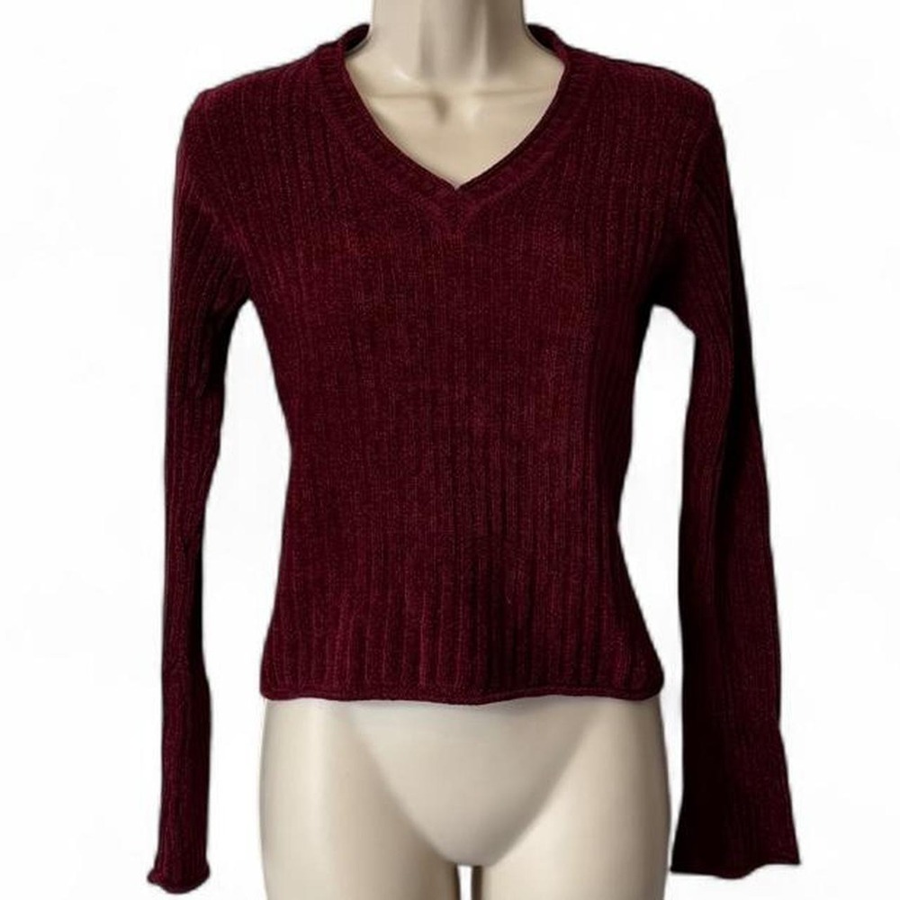 Vintage Y2K Energie Burgundy Ribbed Cropped Sweater Women's Size L